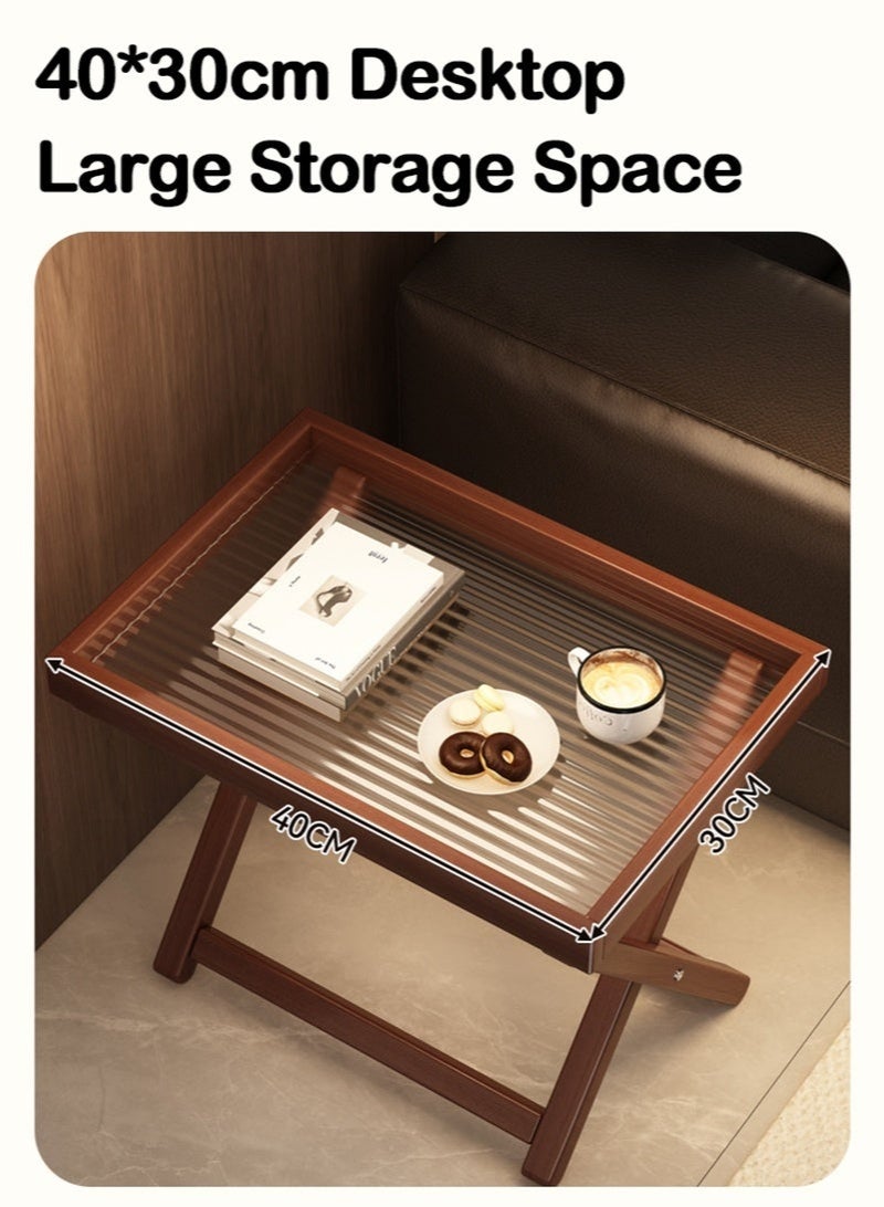 WALALLA Detachable Fluted Glass Table Bamboo Wood and Fluted Glass Storage Tray Foldable X-Shaped Side Table Magazine Table Square Side Table End Tables for Bedroom Livingroom Balcony - Image 2